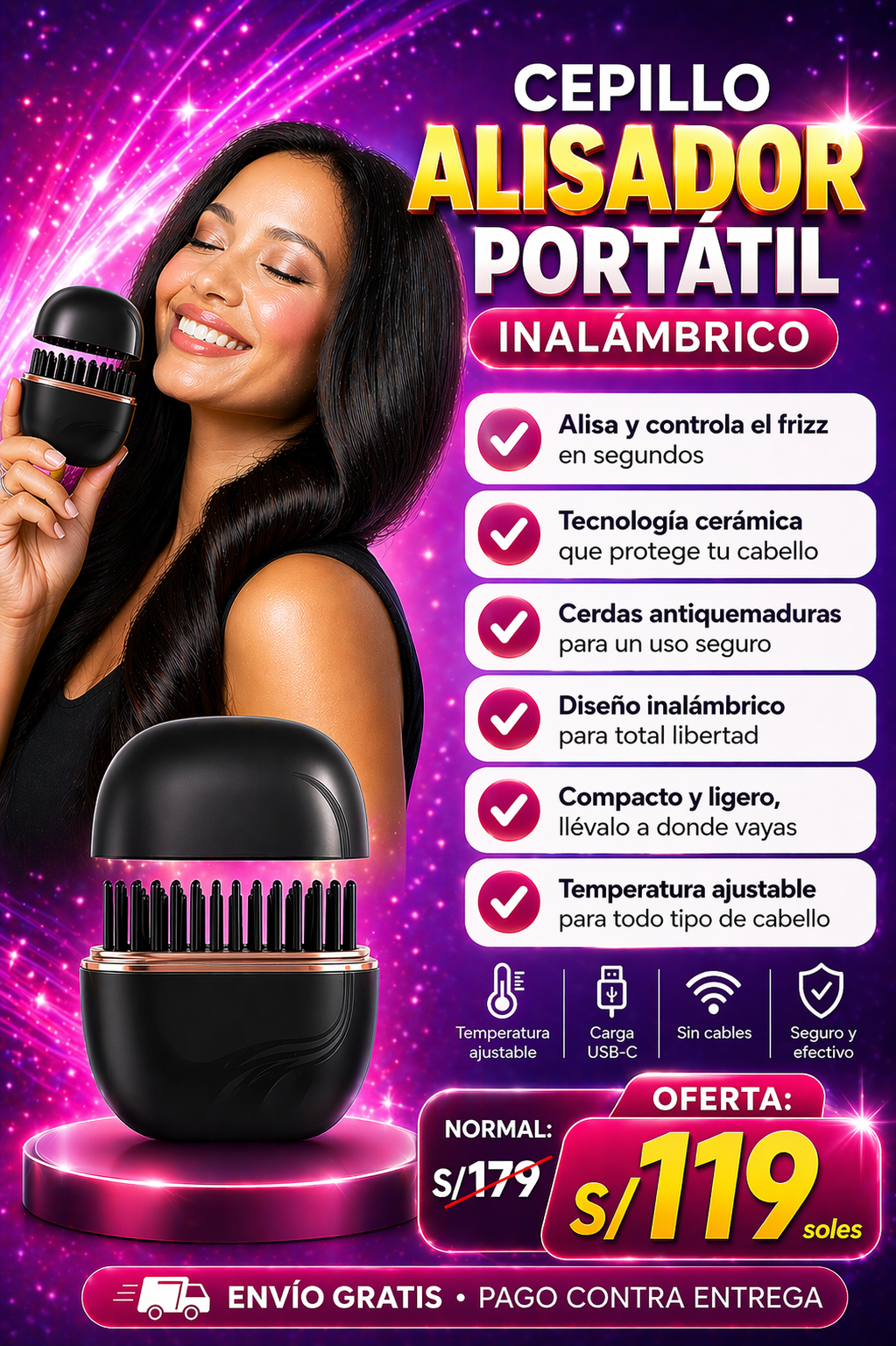Cepillo Alisador Portátil Inalámbrico - ENVÍO GRATIS